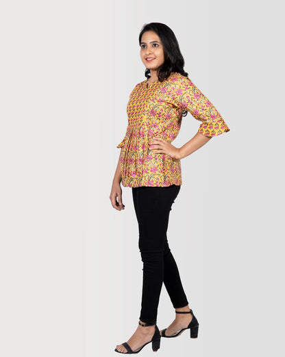 Mustard Yellow Bagru Print Top