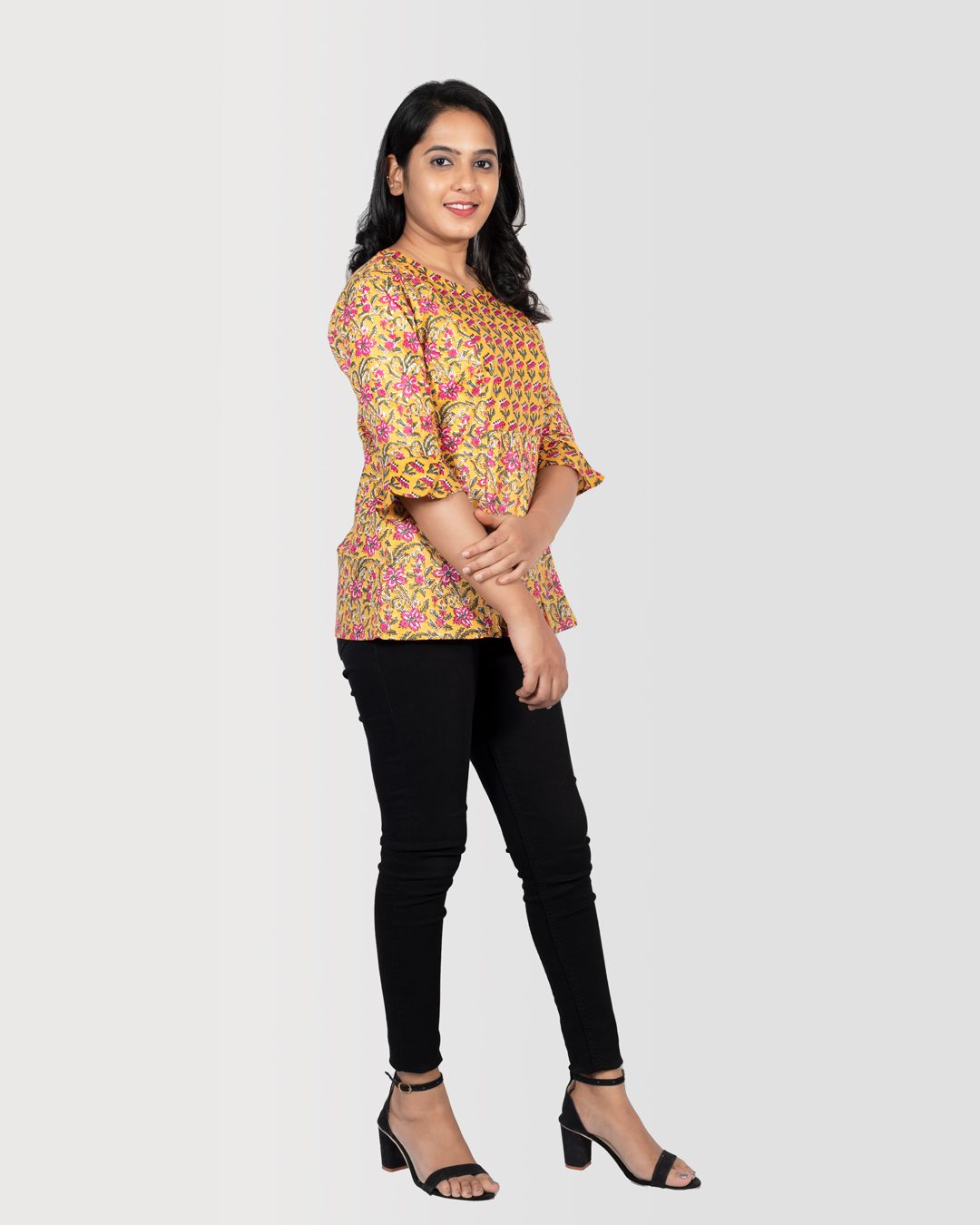 Mustard Yellow Bagru Print Top