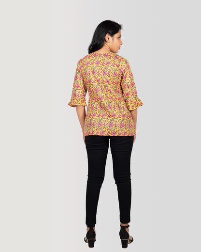 Mustard Yellow Bagru Print Top