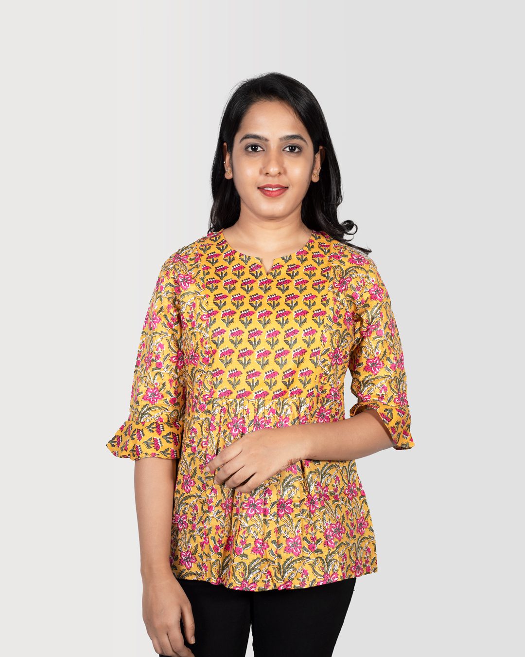 Mustard Yellow Bagru Print Top