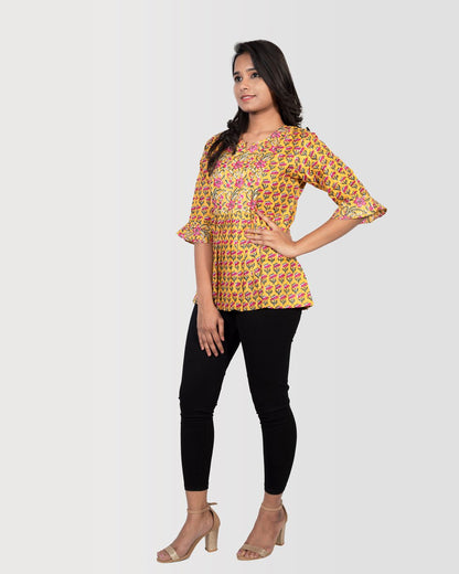 Mustard Yellow Bagru Print Top