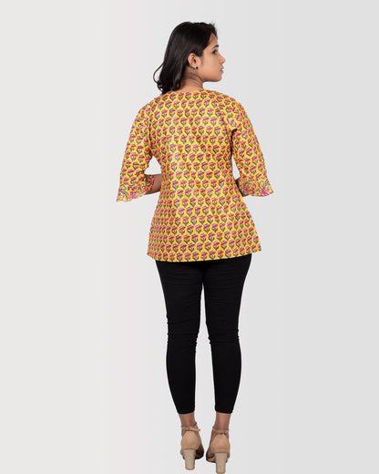 Mustard Yellow Bagru Print Top