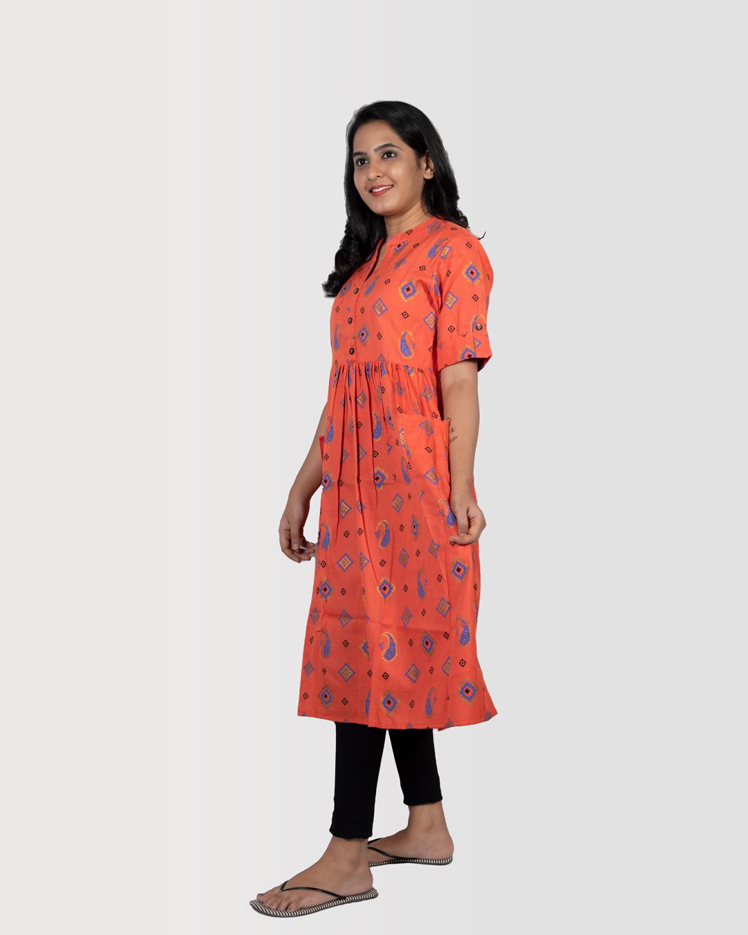 Coral Buta Print Kurti with Pocket