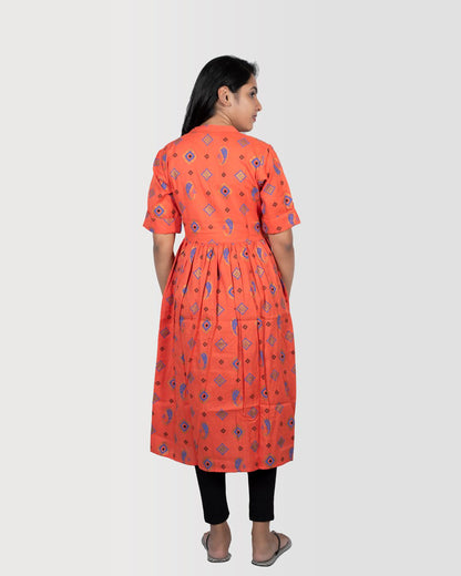 Coral Buta Print Kurti with Pocket