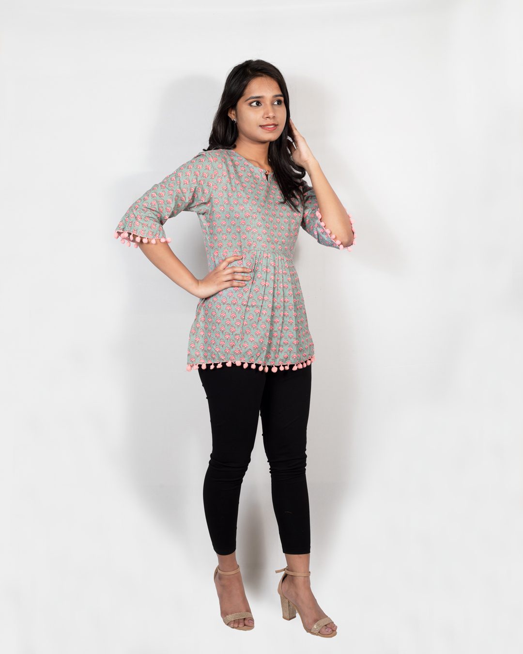 Grey Motif Print Top