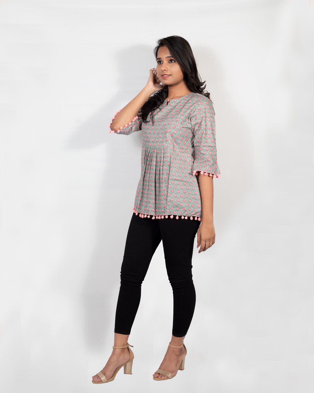 Grey Motif Print Top