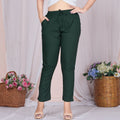 Plus Size Slim Fit Mid-Rise Bottle Green Narrow Pant