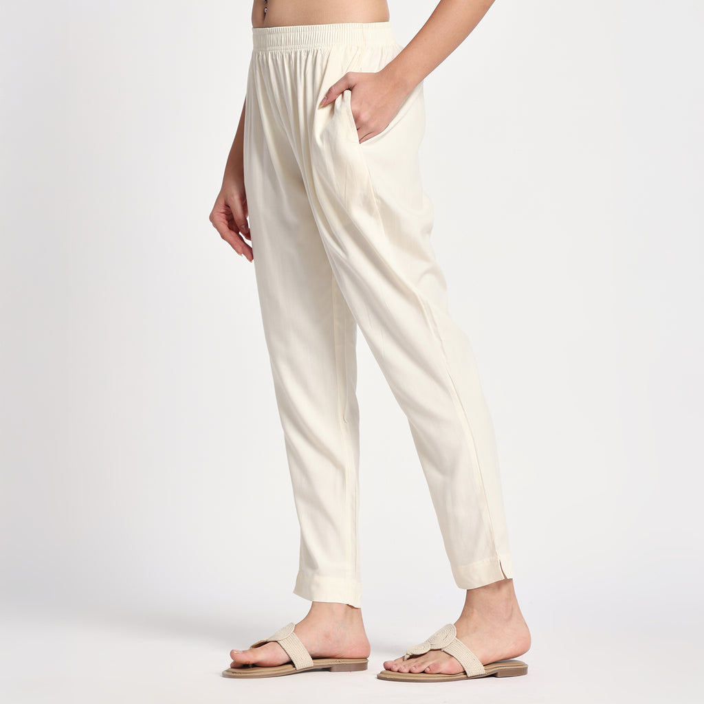 Slim Fit Mid-Rise Cream Narrow Pant