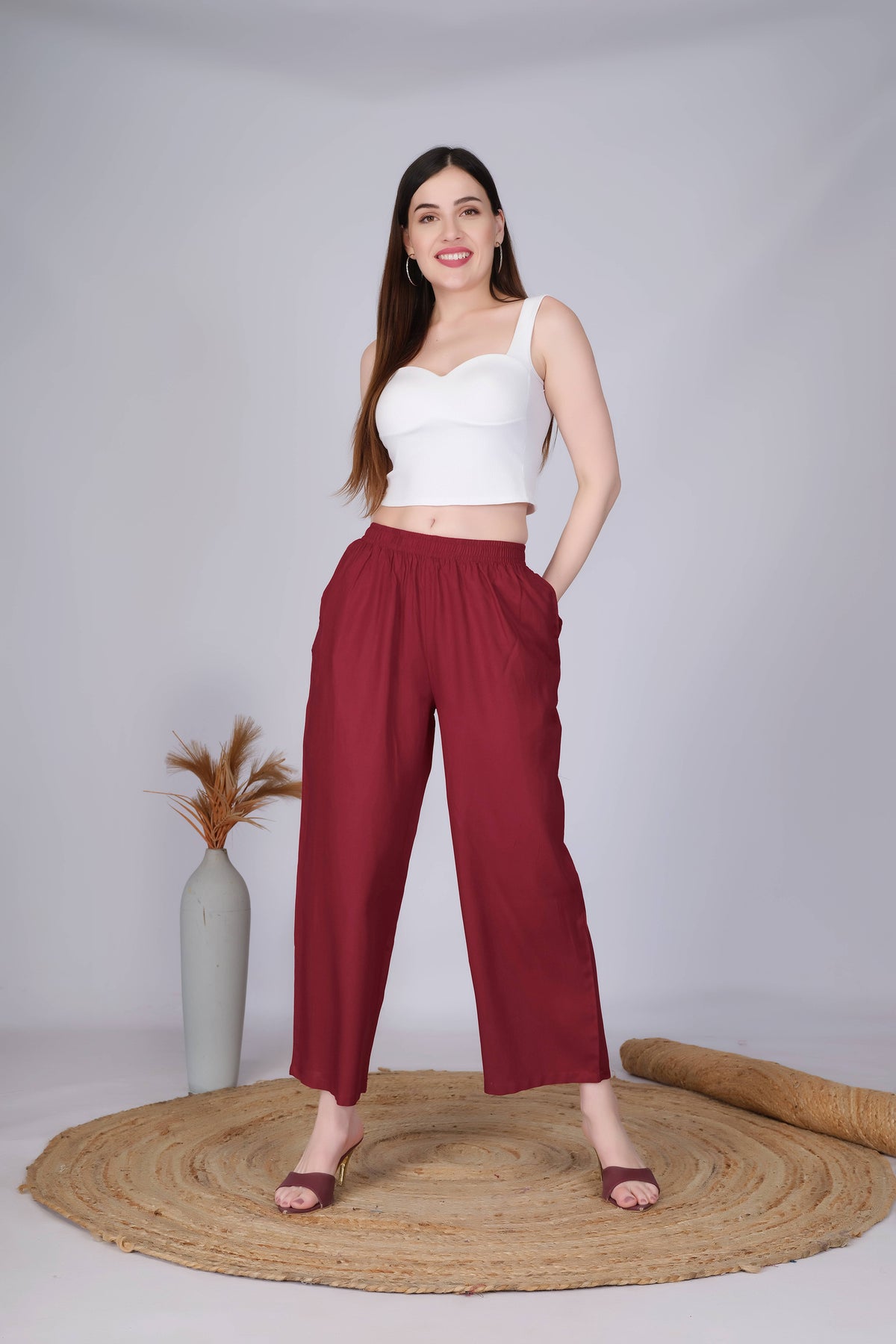 Maroon Straight Palazzo for Women