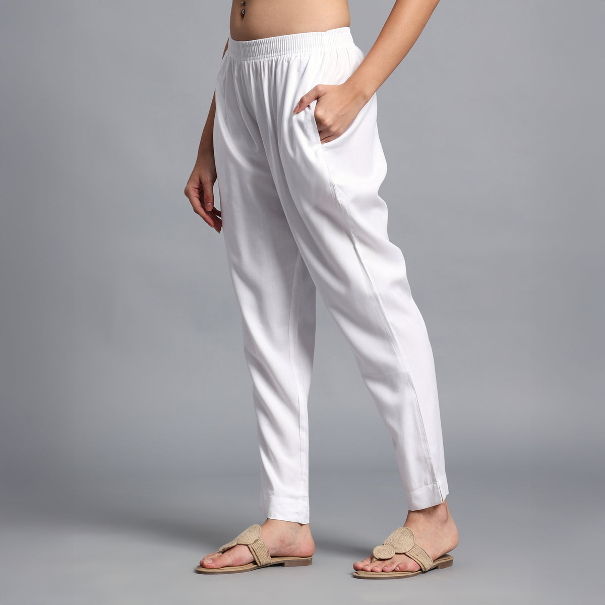 White Narrow Pants for Women