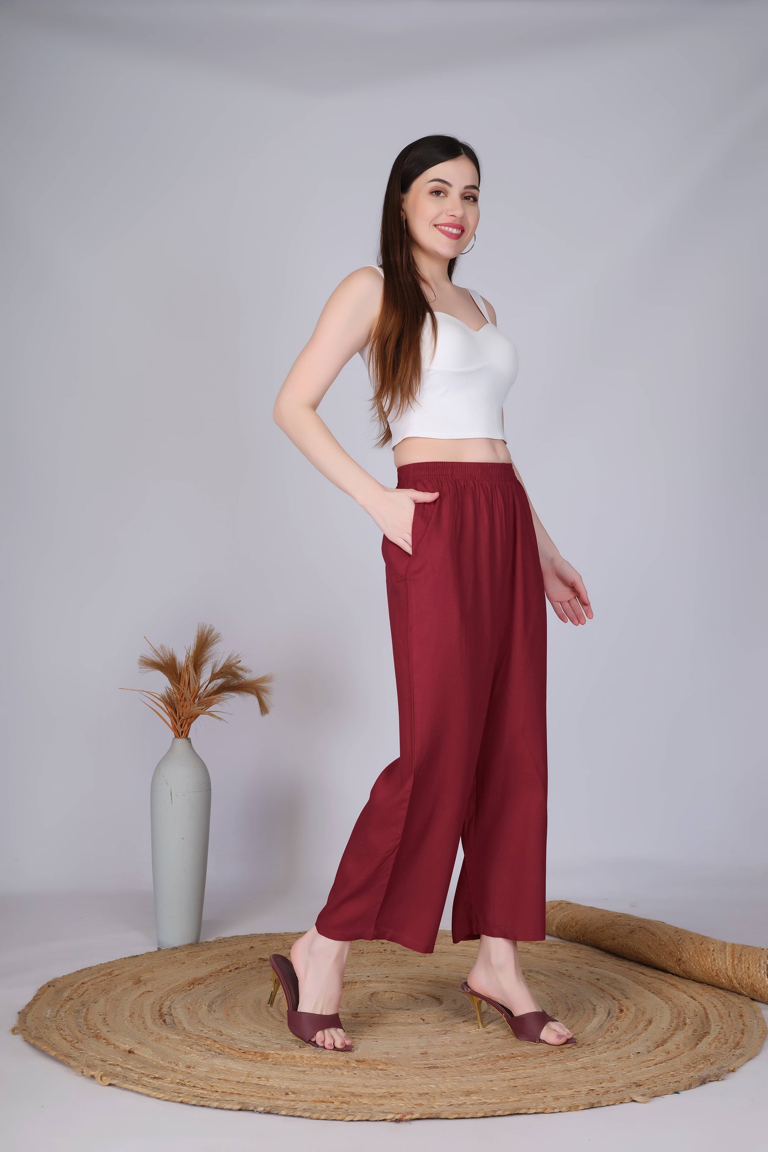 Maroon Straight Palazzo Pants