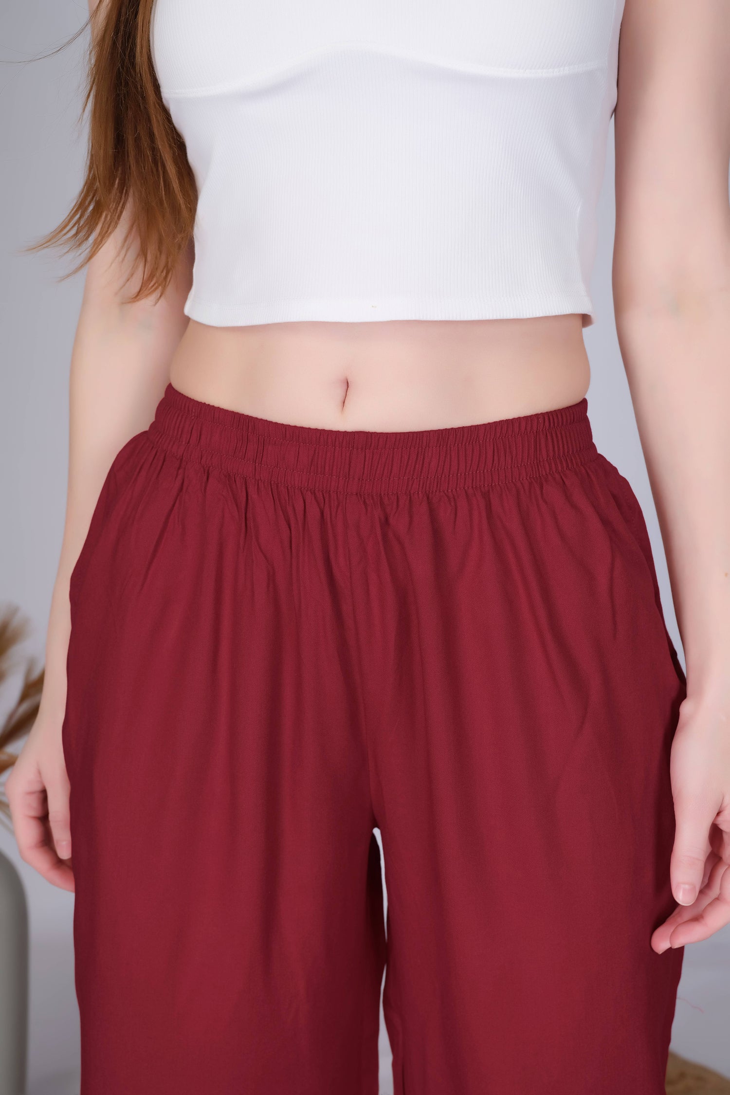 Maroon Straight Palazzo Pants