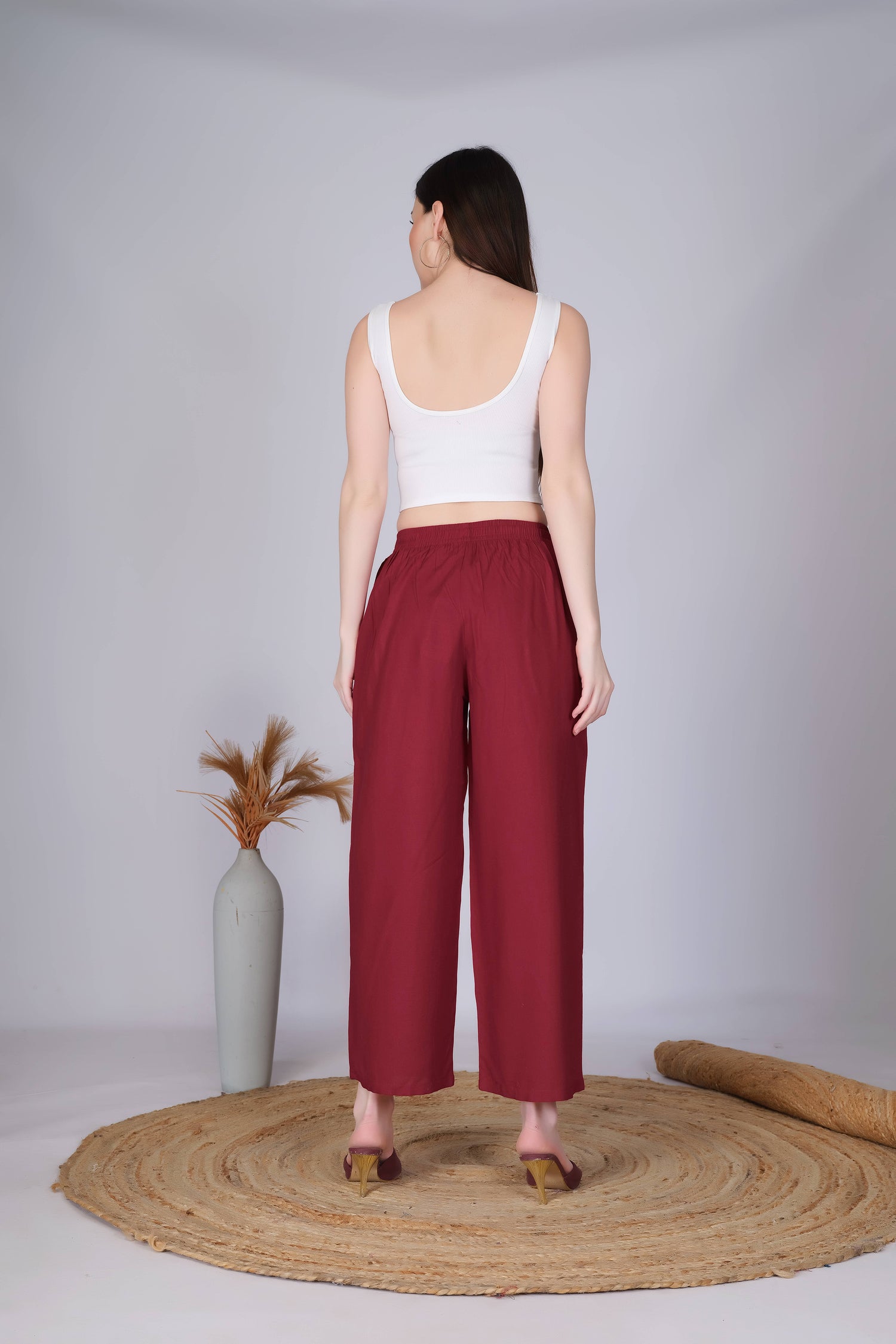 Maroon Straight Palazzo Pants