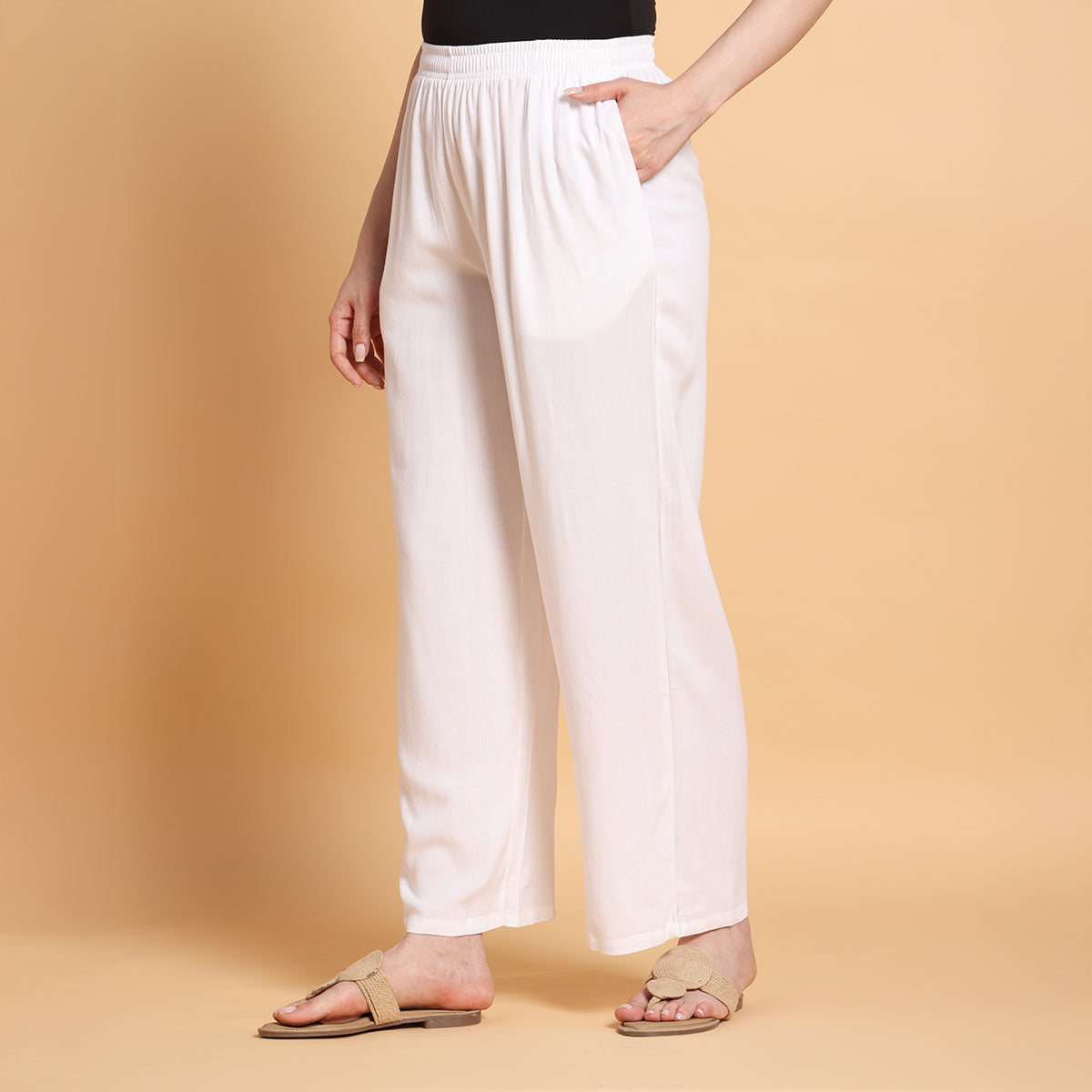White Straight Palazzo Pants