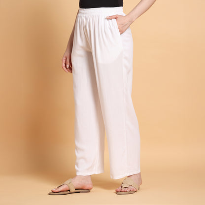 White Straight Palazzo Pants
