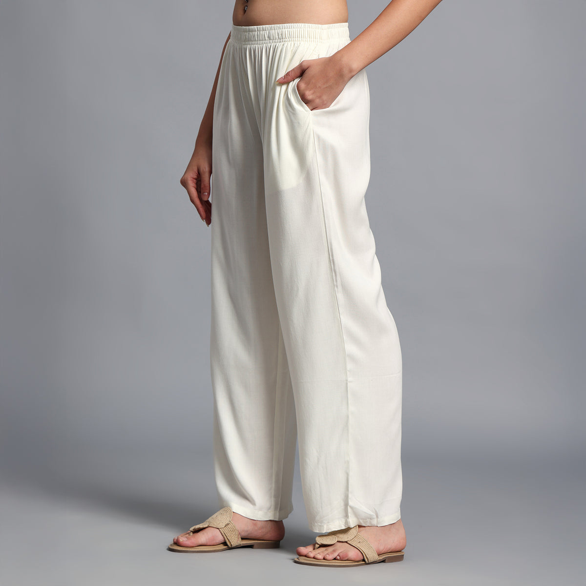 Cream Straight Palazzo for Women