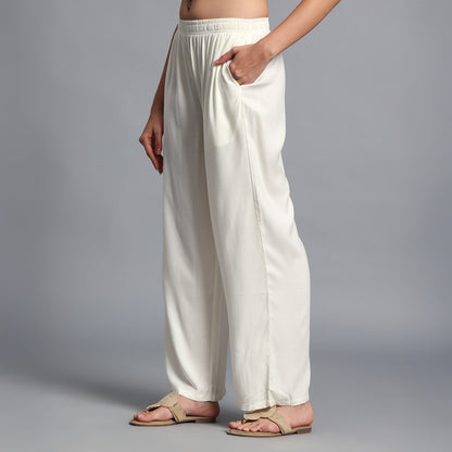 Cream Straight Palazzo Pants