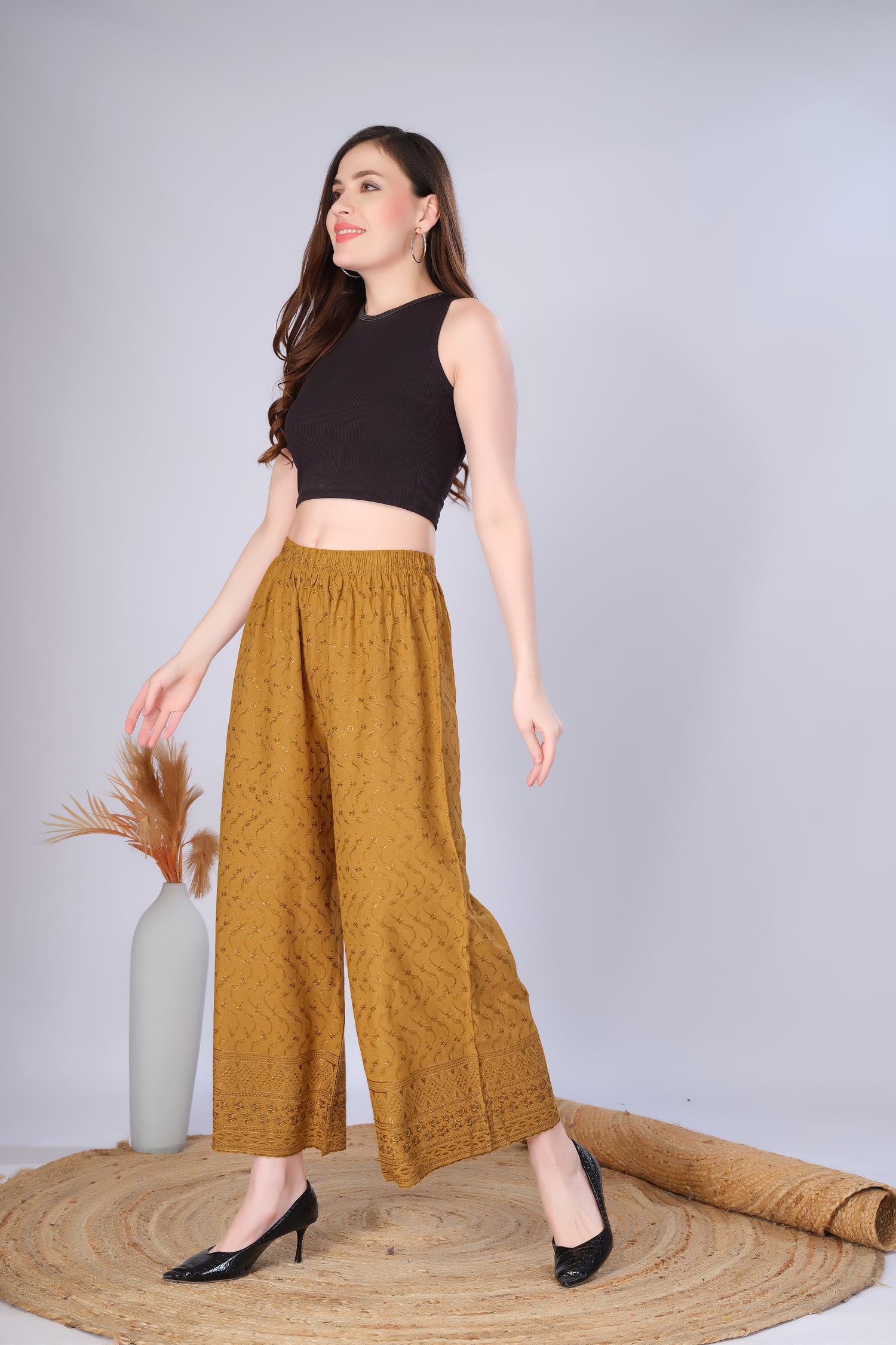 Gold (Embroidered) Palazzo Pant