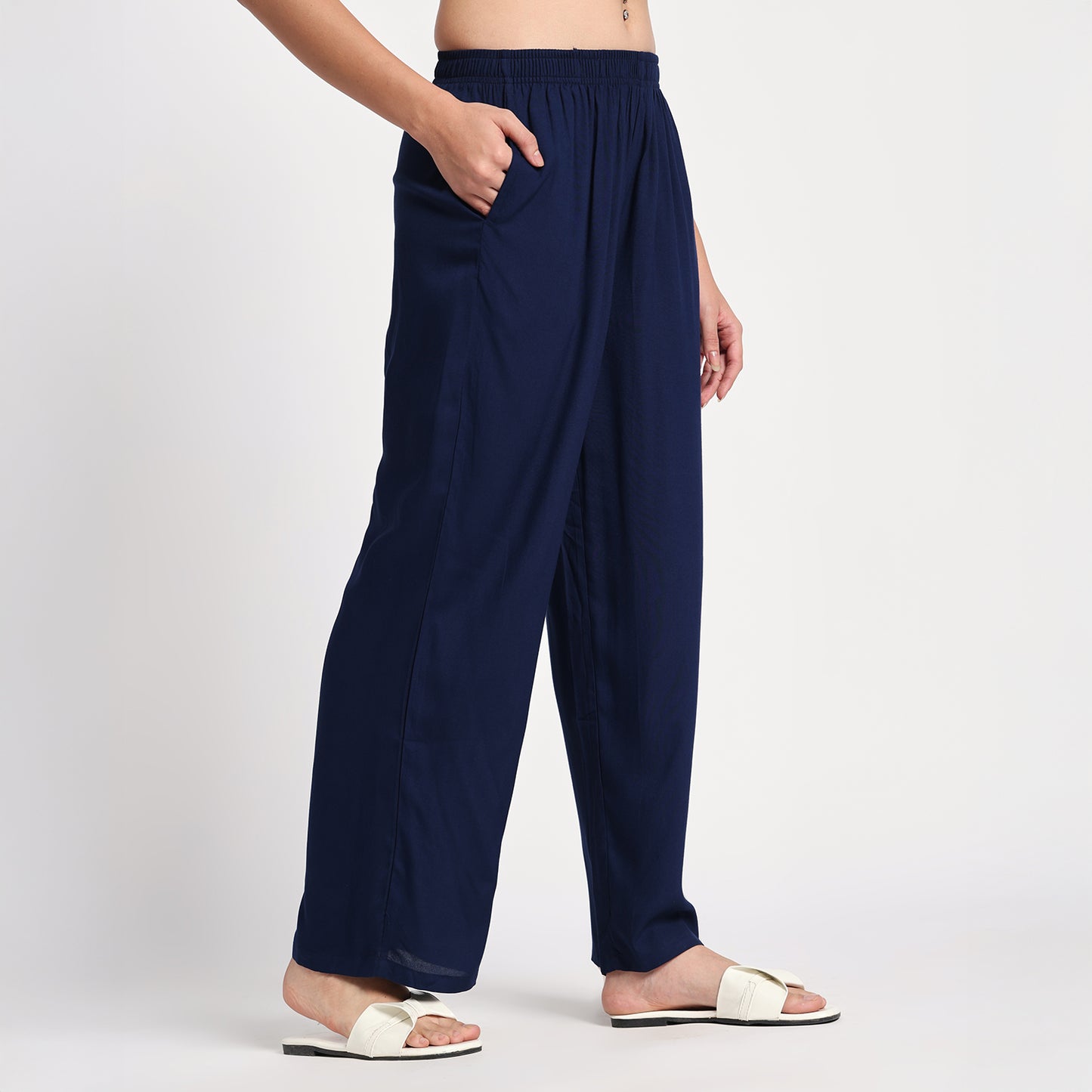 Navy Blue Straight Palazzo Pants