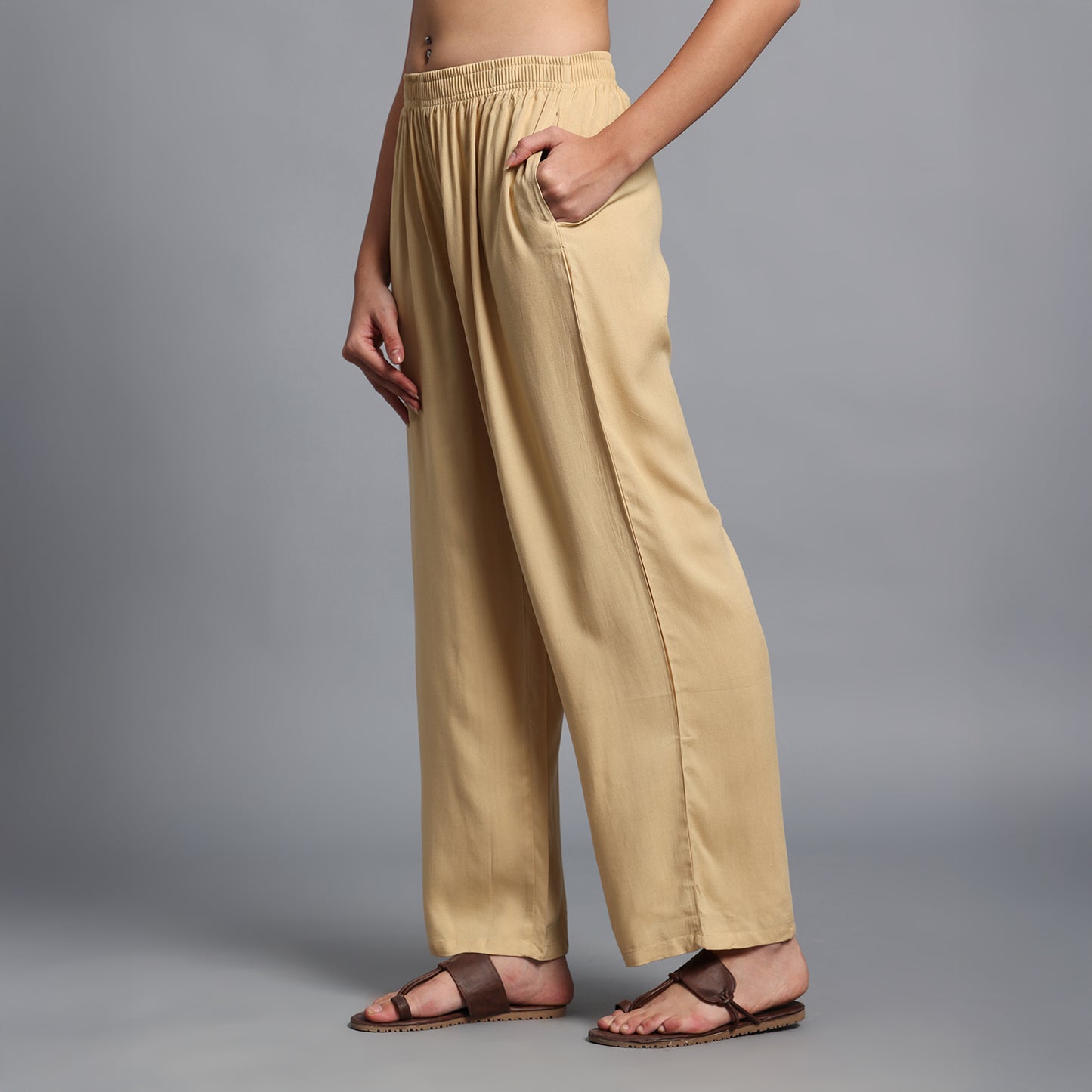 Light Beige Straight Palazzo Pants