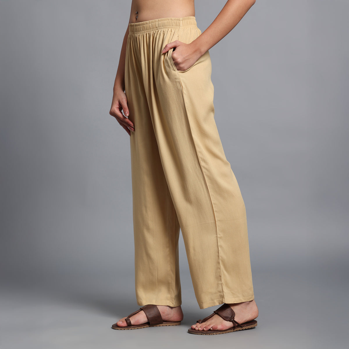 Light Beige Straight Palazzo for Women