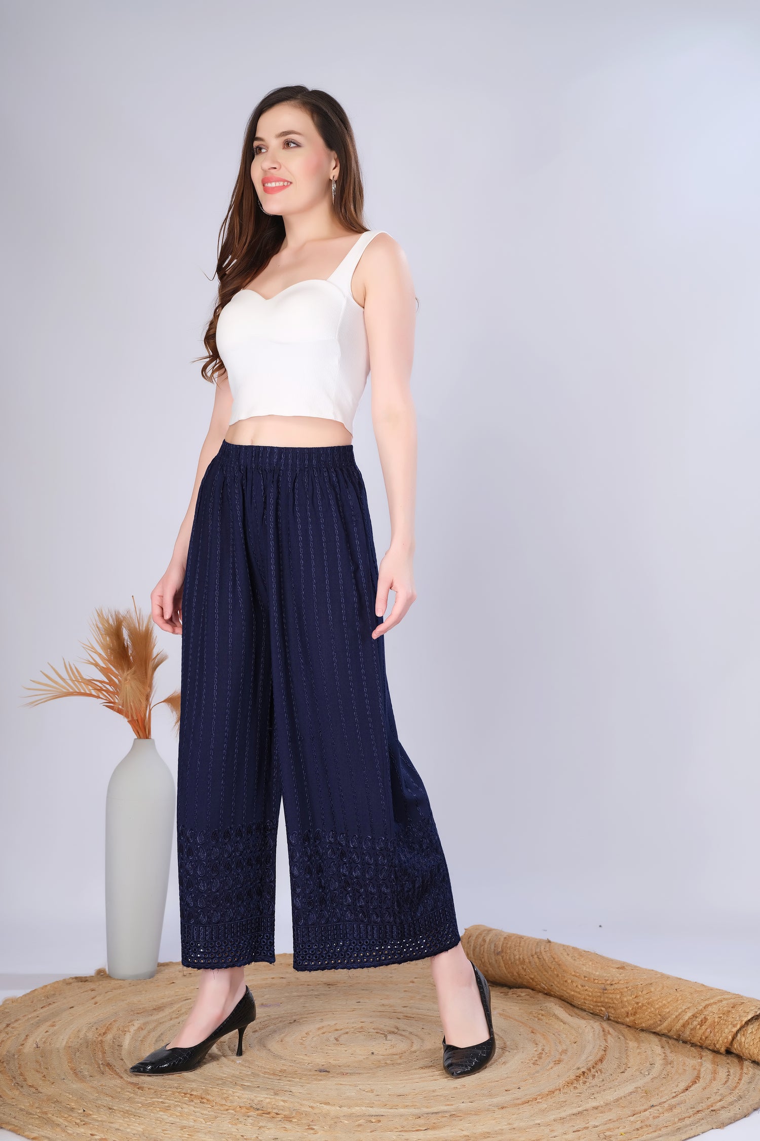 Navy Blue (Embroidered) Palazzo Pant