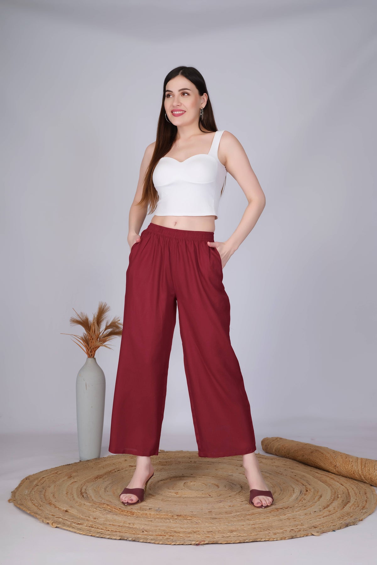 Maroon Straight Palazzo for Women