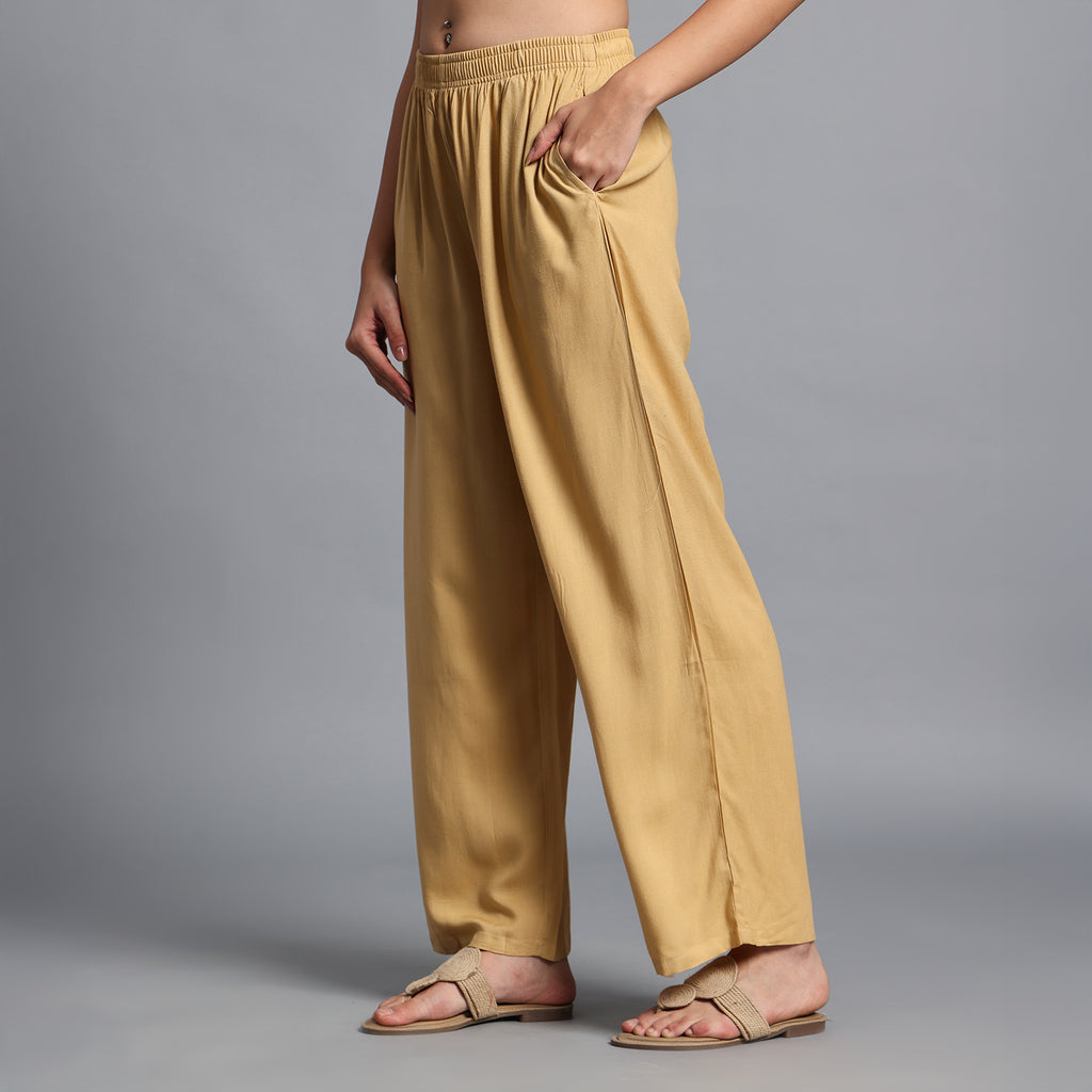 Dark Beige Straight Palazzo Pants