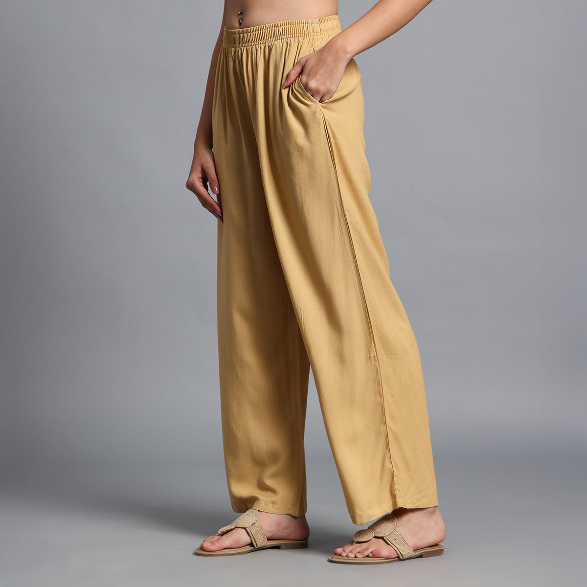 Dark Beige Straight Palazzo for Women