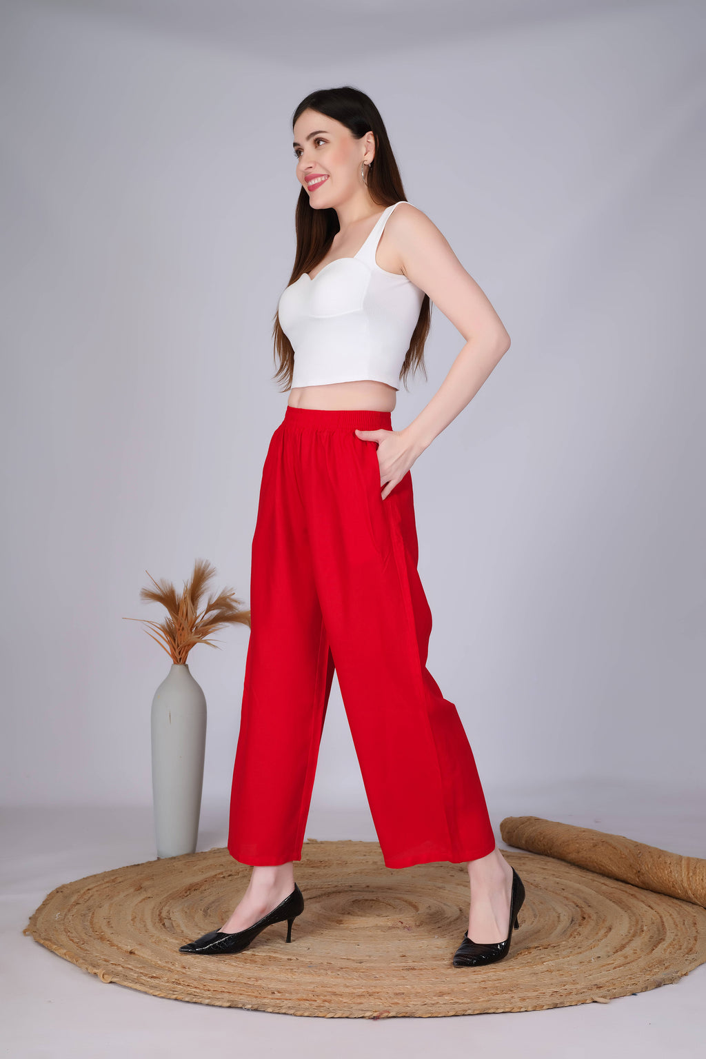 Red Straight Palazzo Pants