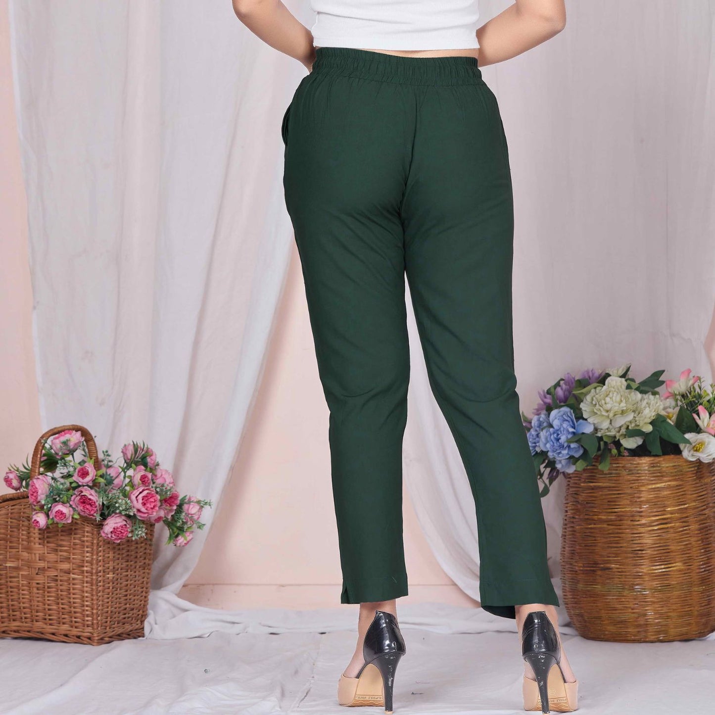Plus Size Slim Fit Mid-Rise Bottle Green Narrow Pant