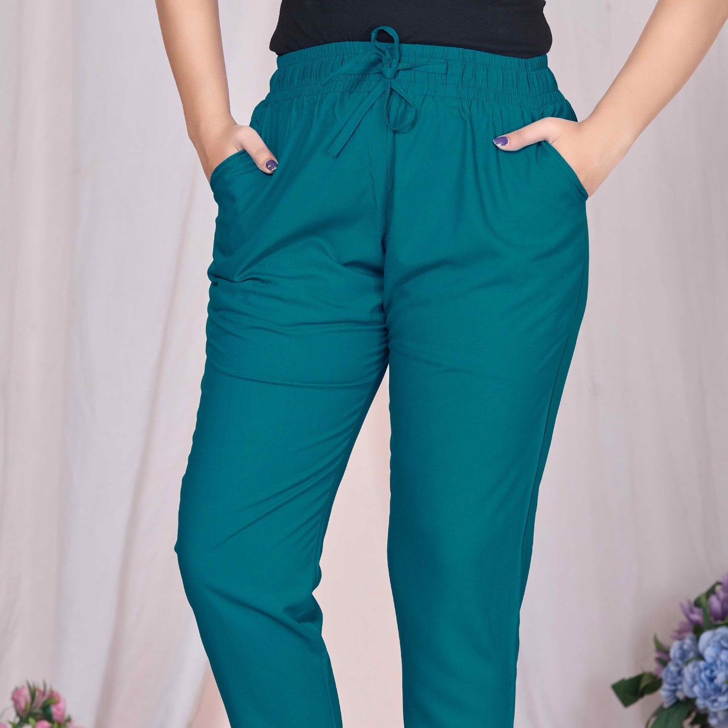 Plus Size Slim Fit Mid-Rise Teal Blue Narrow Pant