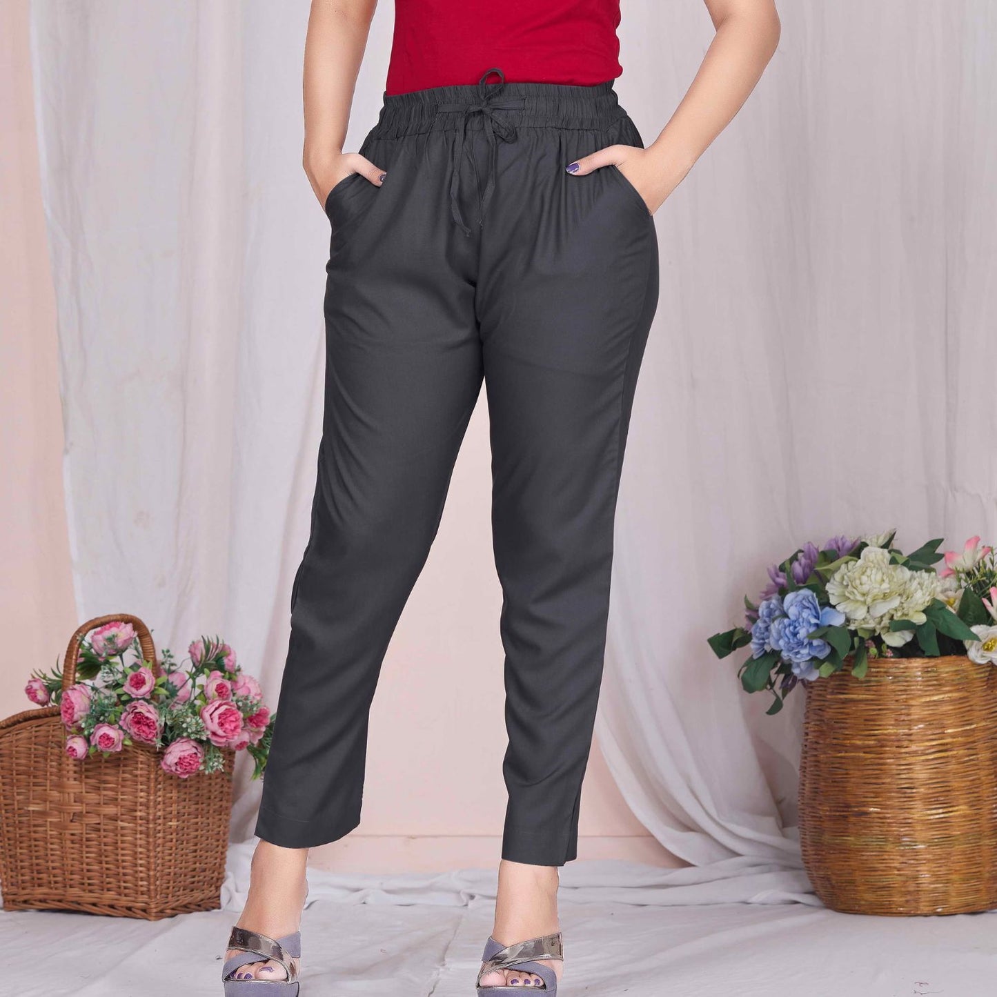 Plus Size Slim Fit Mid-Rise Dark Grey Narrow Pant