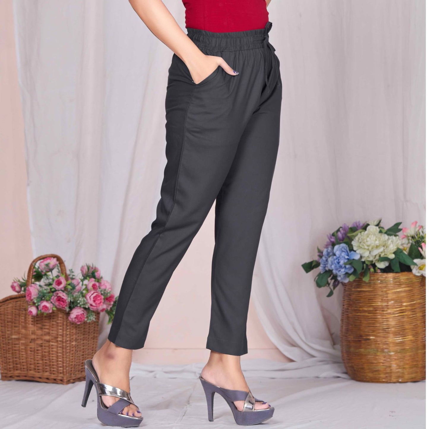 Plus Size Slim Fit Mid-Rise Dark Grey Narrow Pant