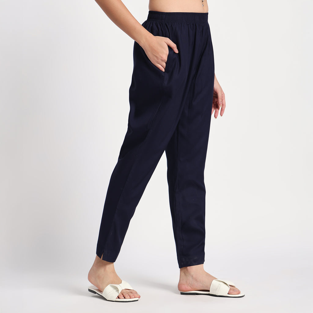 Slim Fit Mid-Rise Navy Blue Narrow Pant
