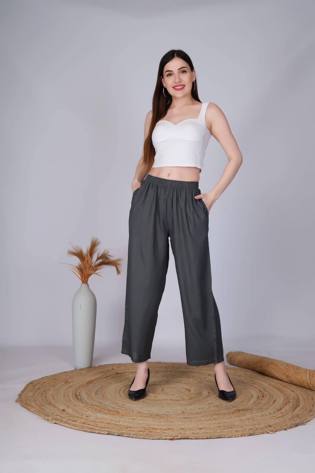 Dark Grey Straight Palazzo for Women