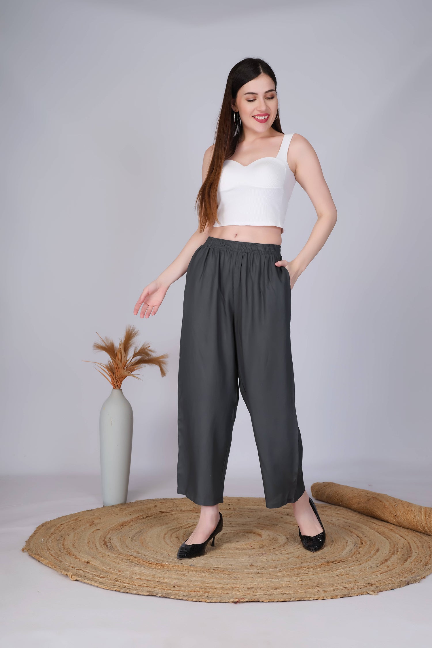 Dark Grey Straight Palazzo Pants