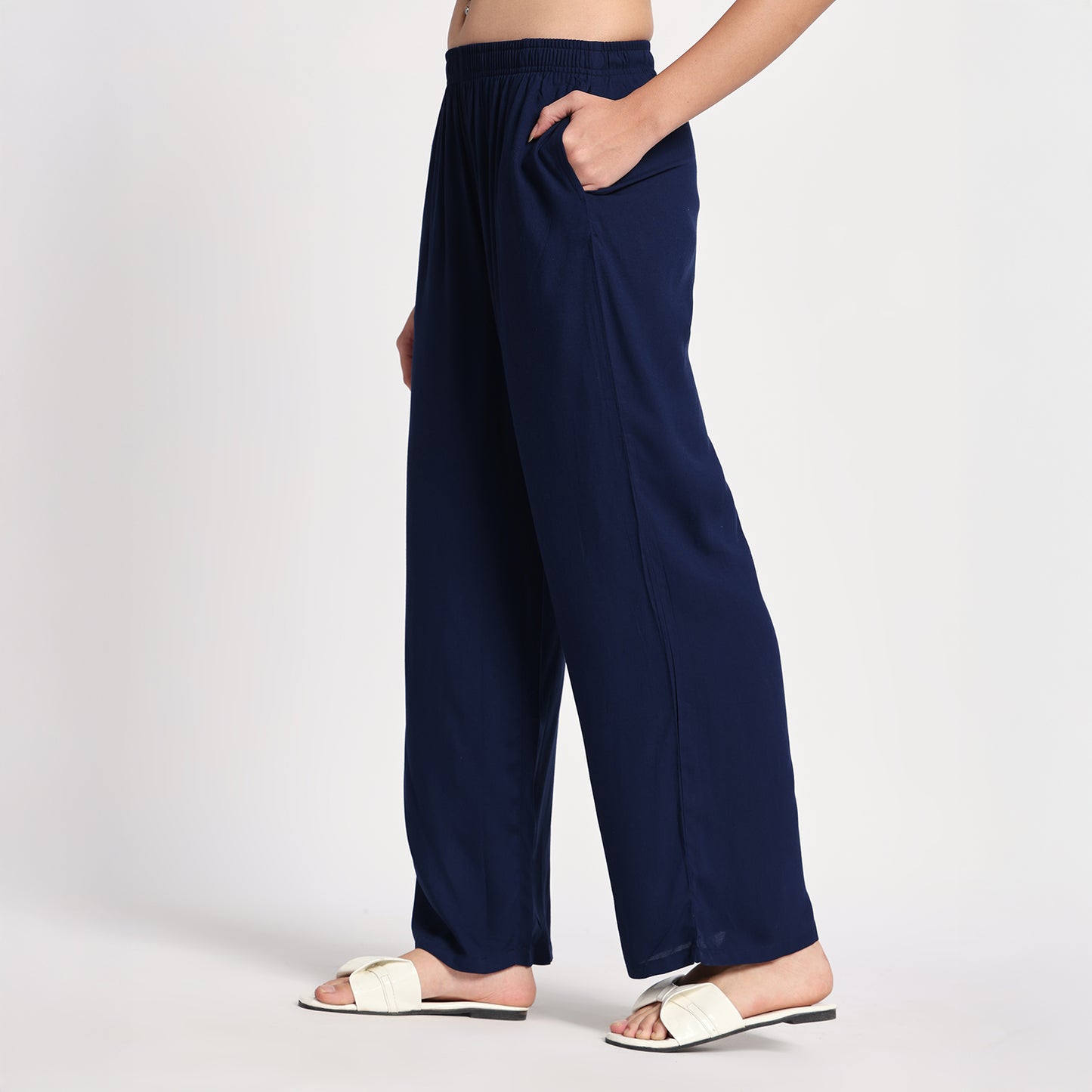 Navy Blue Straight Palazzo Pants
