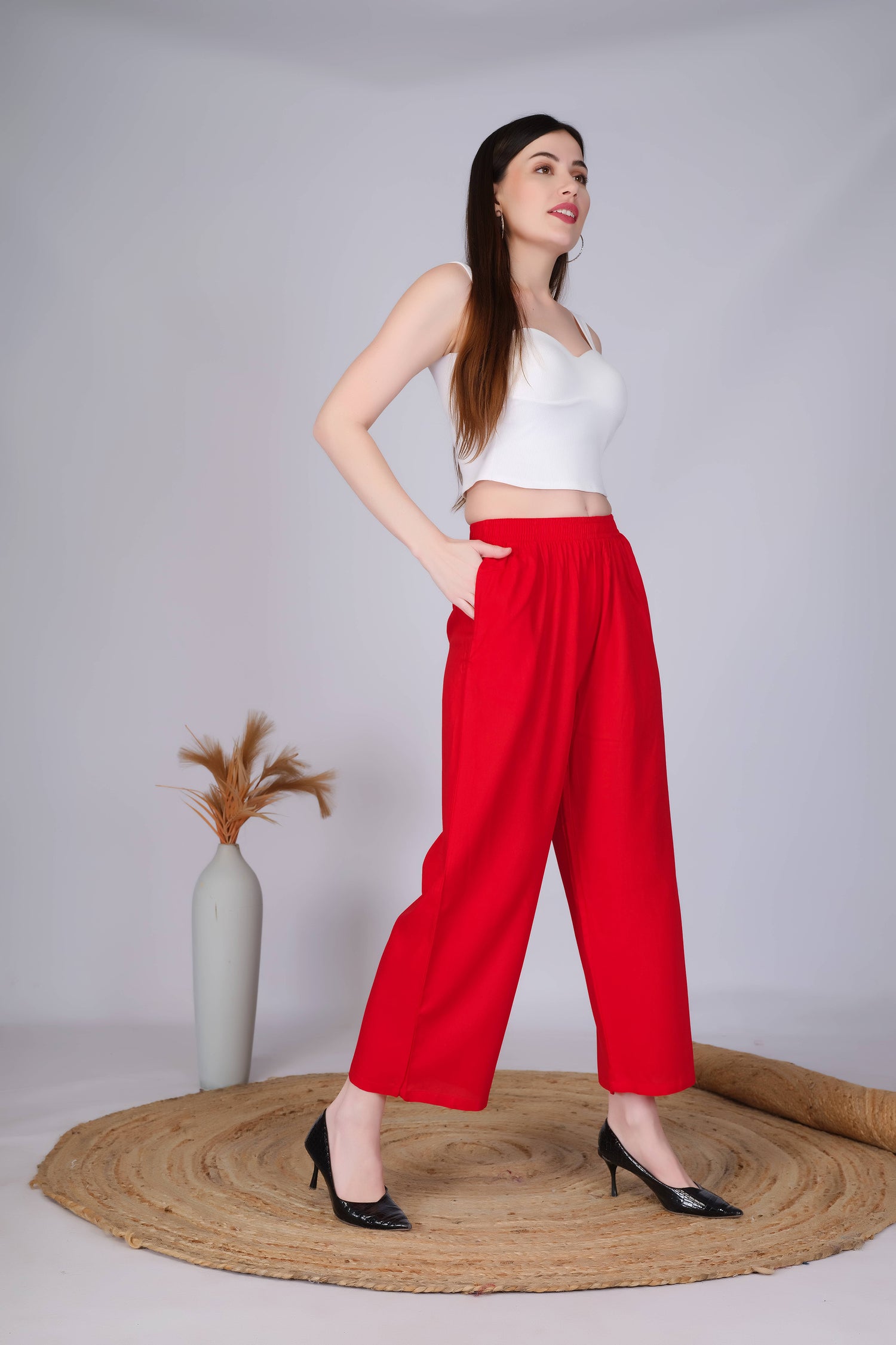 Red Straight Palazzo Pants