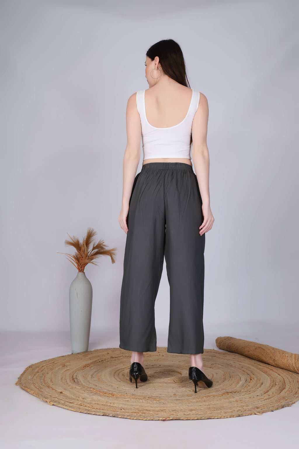 Dark Grey Straight Palazzo Pants
