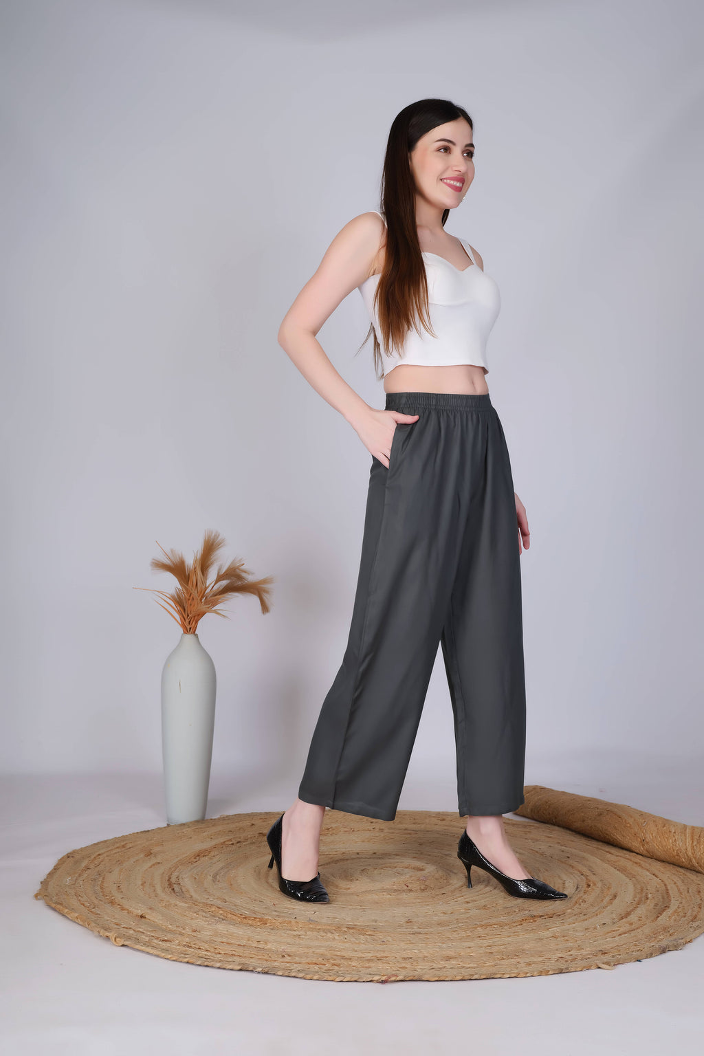 Dark Grey Straight Palazzo Pants