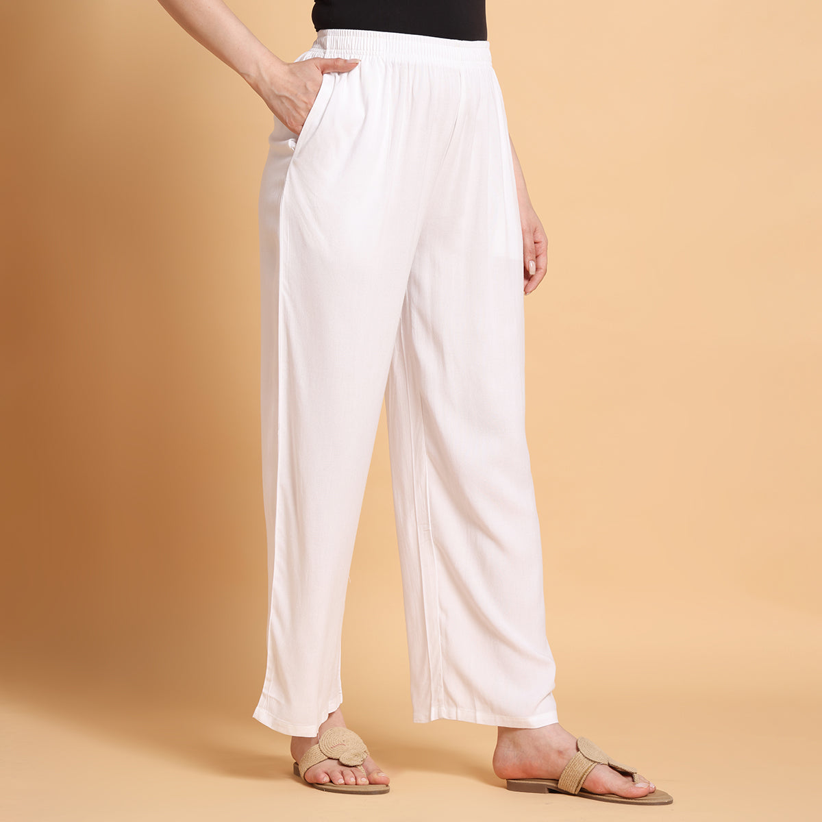 White Straight Palazzo Pants