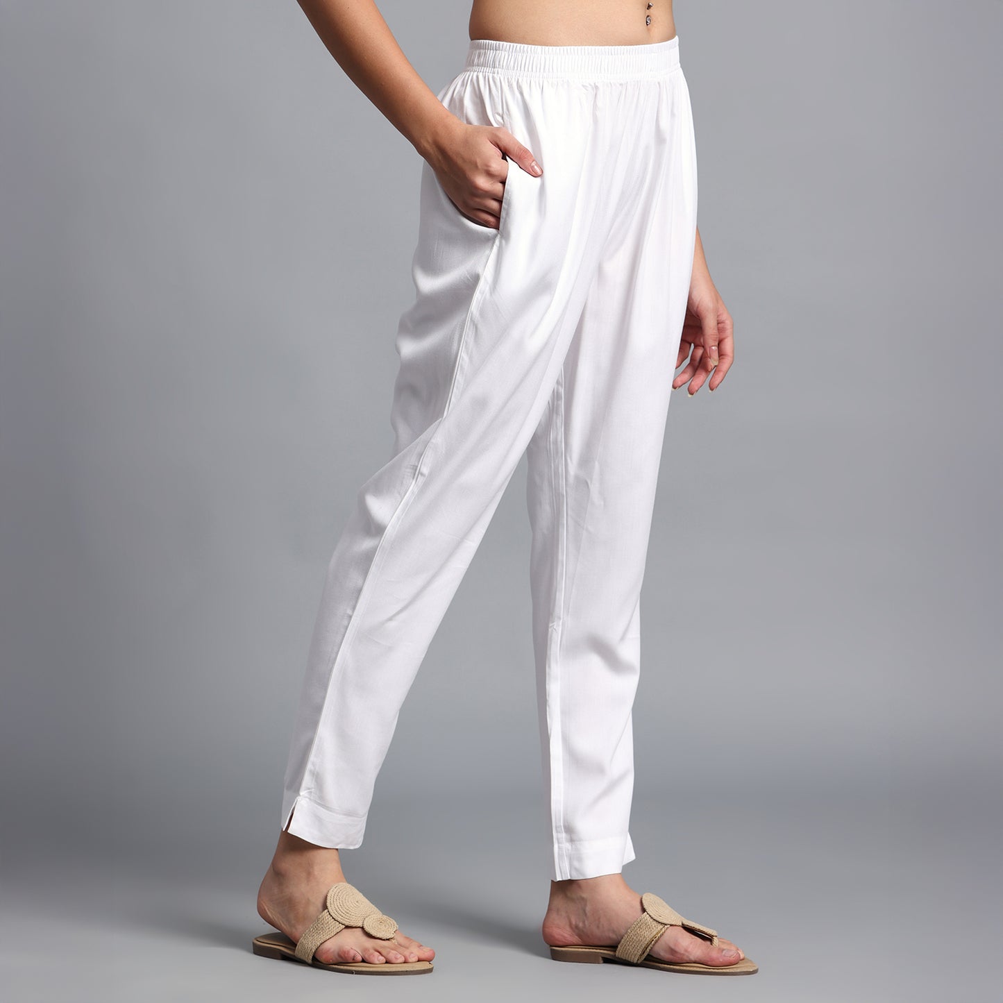 Slim Fit Mid-Rise White Narrow Pant