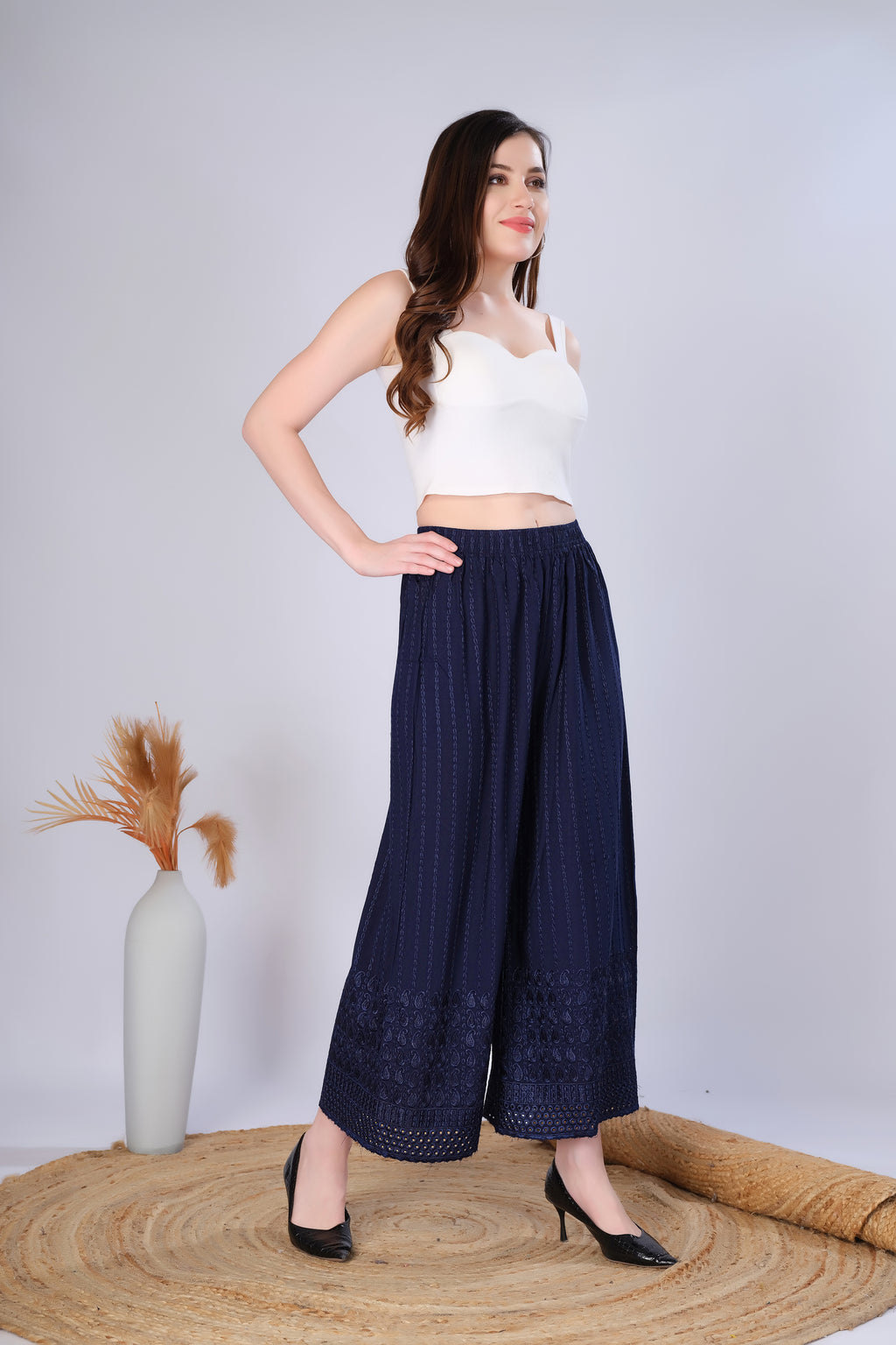 Navy Blue (Embroidered) Palazzo Pant