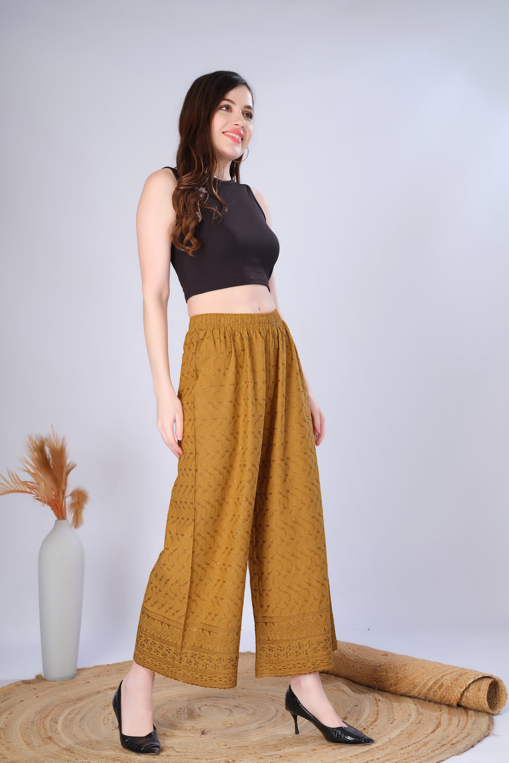 Gold (Embroidered) Palazzo Pant