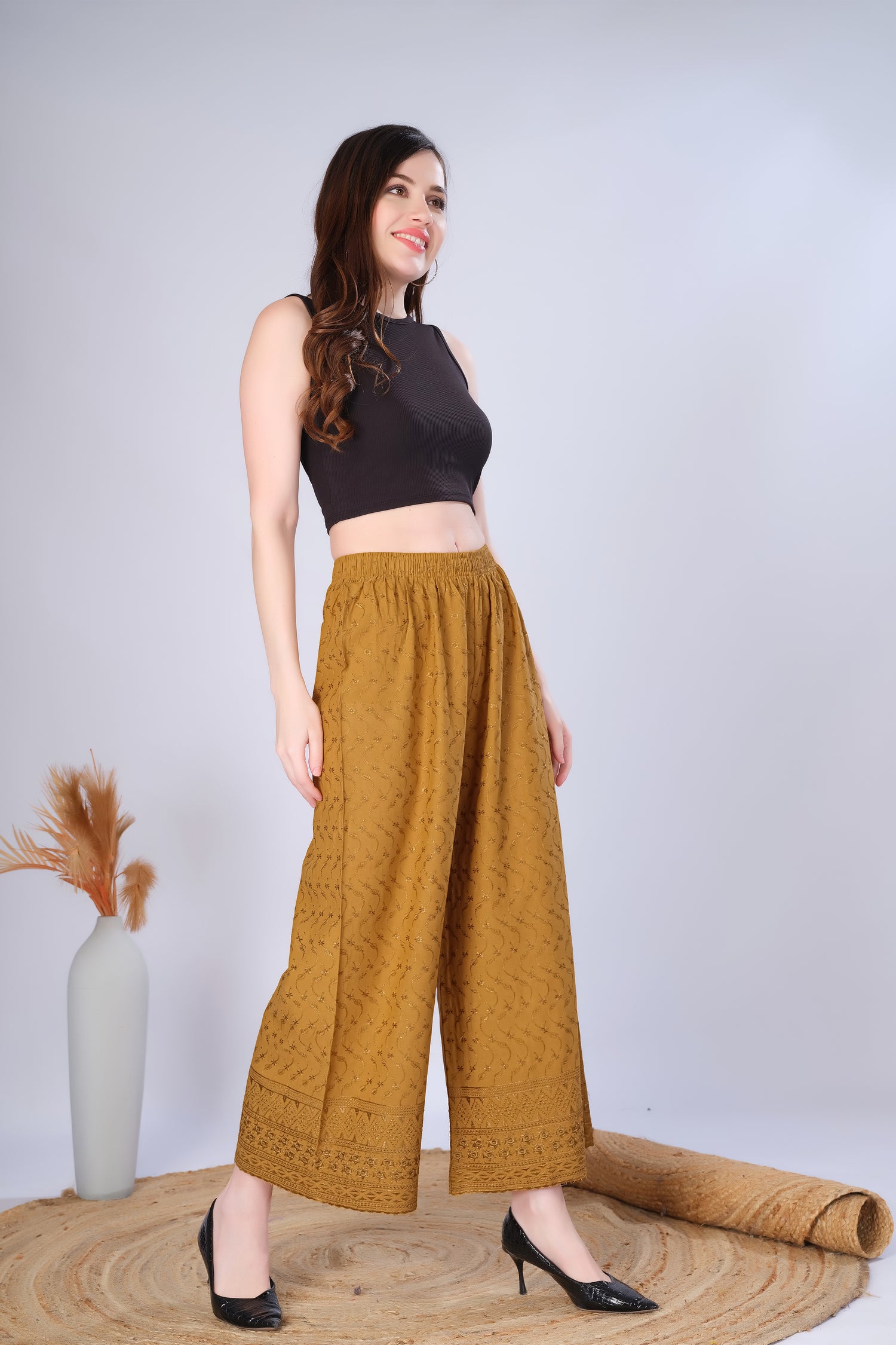 Gold (Embroidered) Palazzo Pant