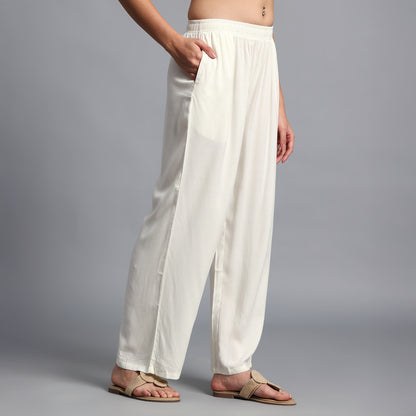 Cream Straight Palazzo Pants