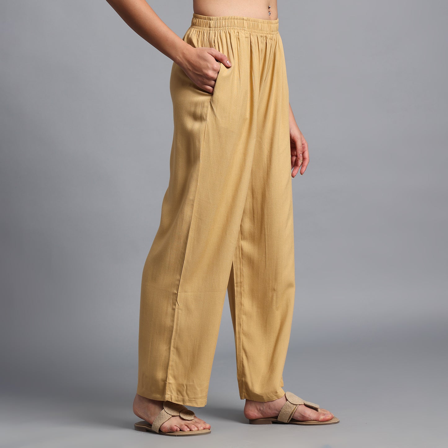 Dark Beige Straight Palazzo Pants