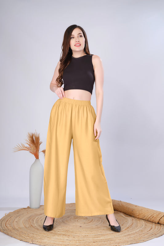 Flared Light Beige Palazzo Pants With Pocket