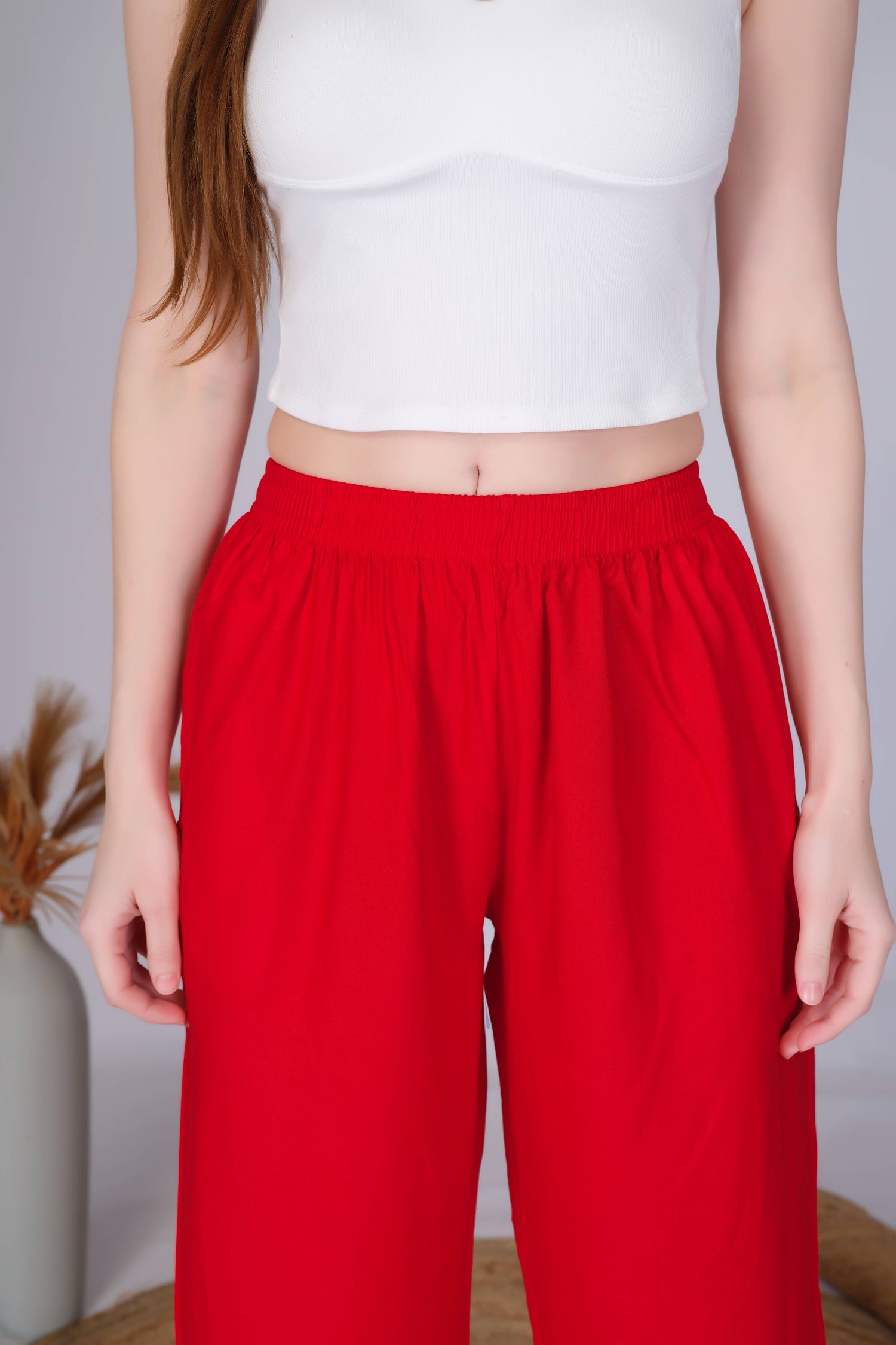 Red Straight Palazzo Pants
